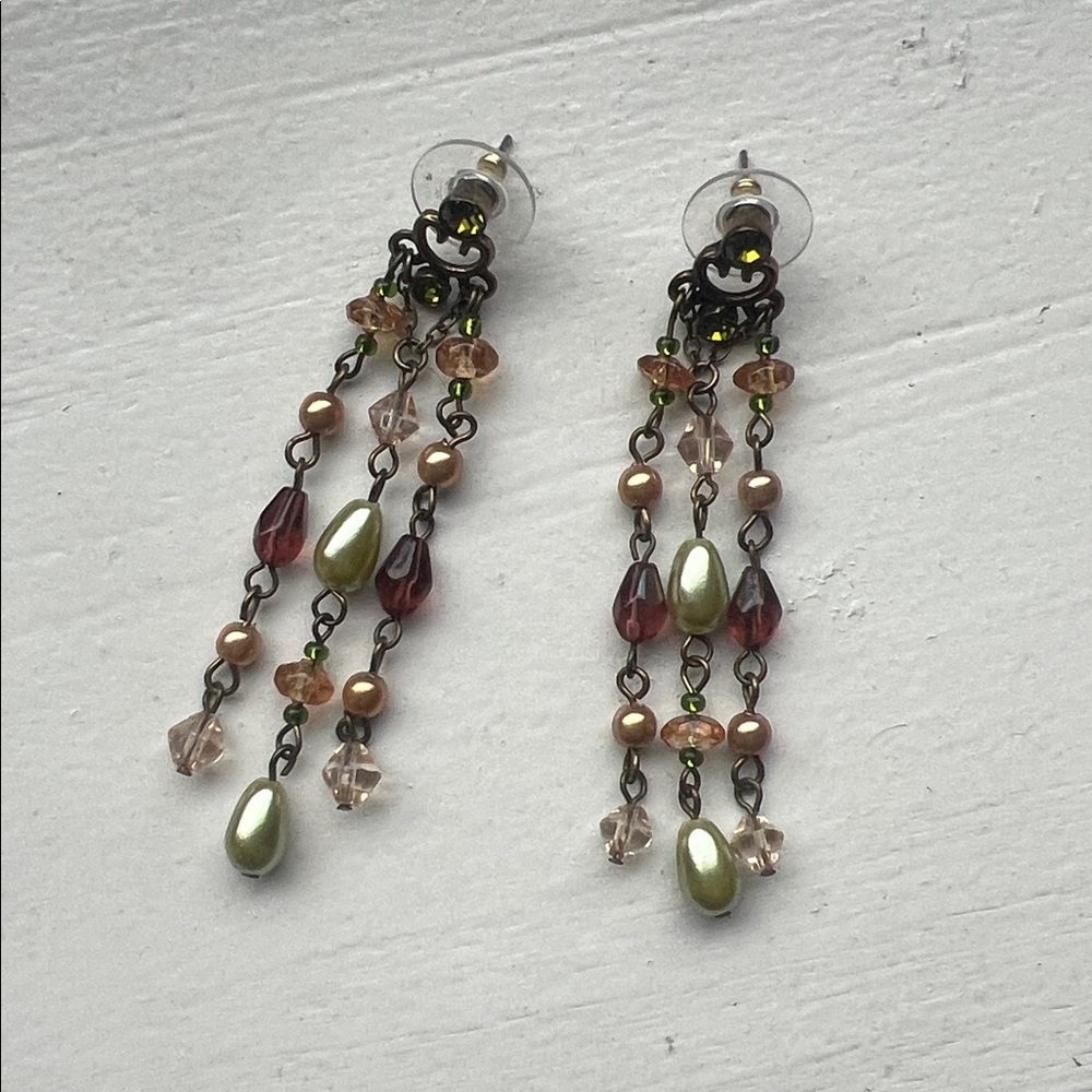 Multi-Color Pearl and Crystal Hanging Earrings